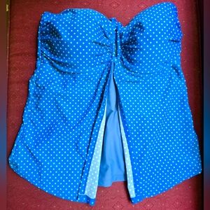 Jones New York Blue Polka Dot Tankini Swimwear, Front Panels, Padded Top, Beach